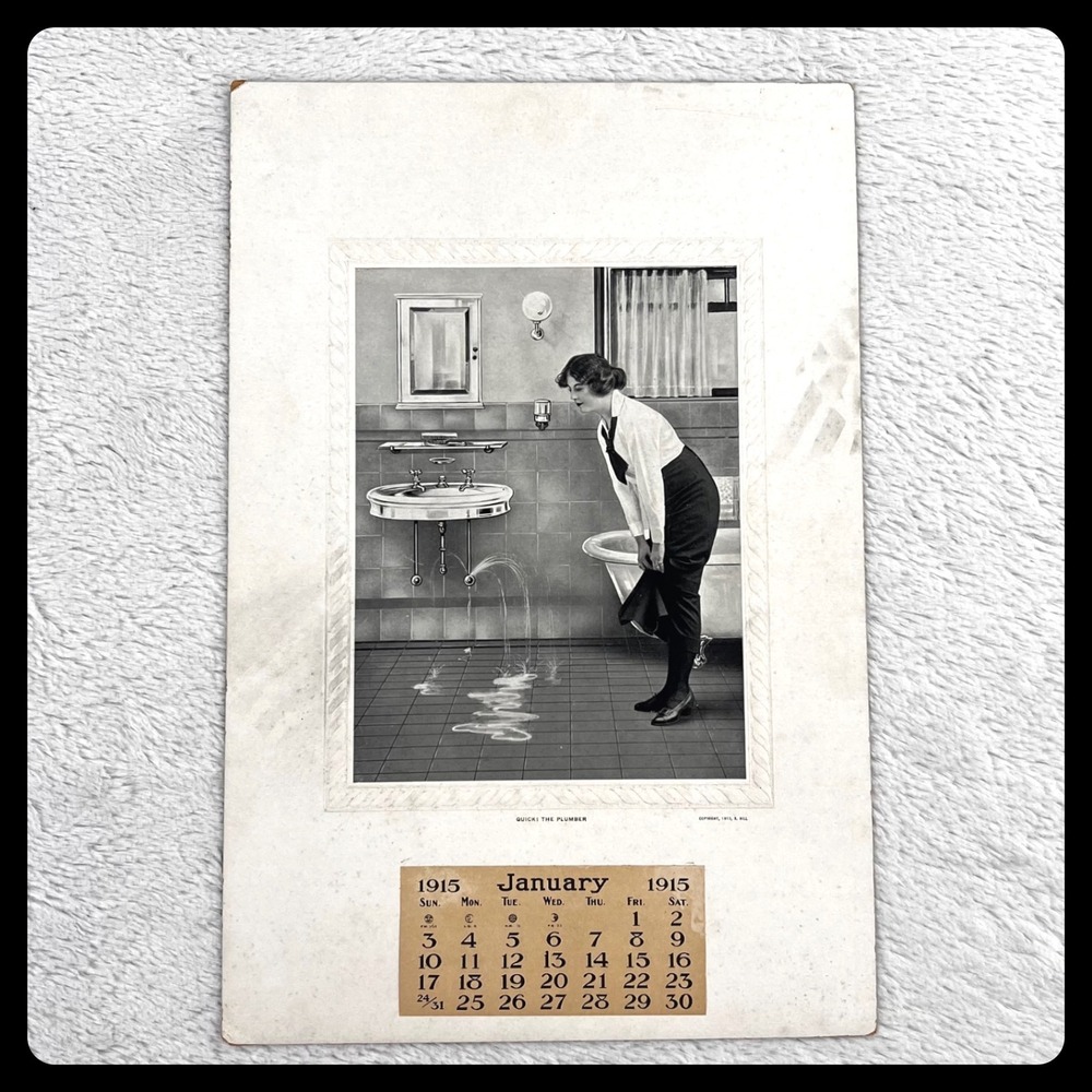 1915‎ Calendar Salesman Sample "Quick The Plumber" Cardboard January